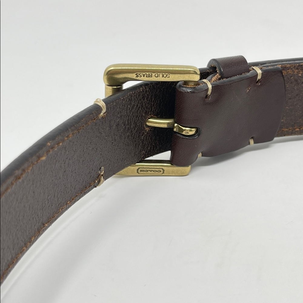 Coach Brown Leather Brass Buckle Classic Dress Fashion Italian Belt Stitching 30 - Picture 4 of 12